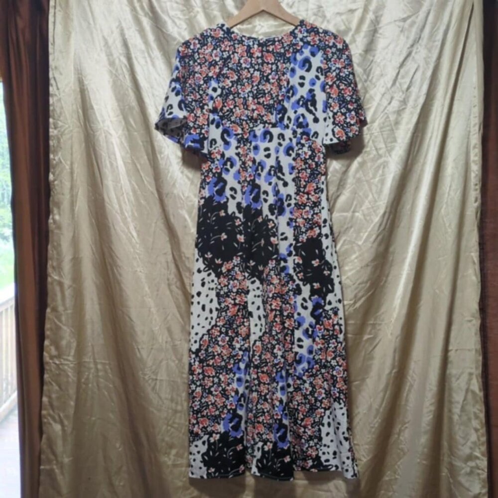 Influence Floral Print Dress 4 Midi Slit Fitted Top Short Sleeve Farmhouse Chic